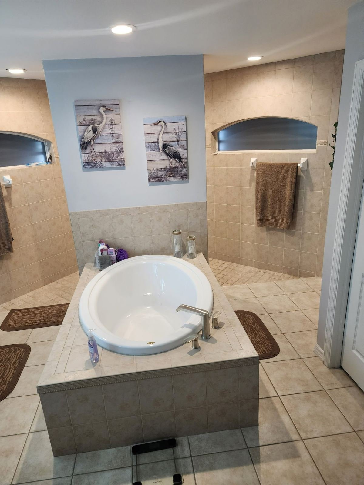 Bathroom during tile installation with Schluter board and spacers Fort Myers FL