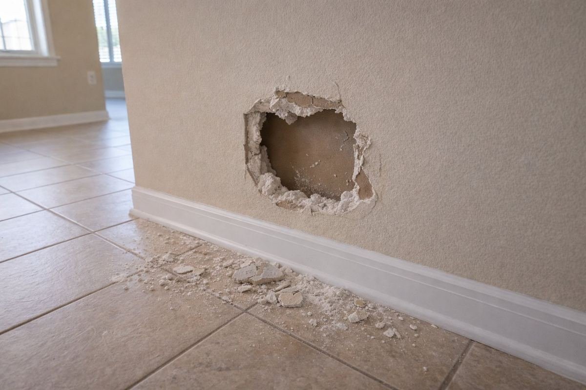 Large drywall hole needing repair in Cape Coral FL home